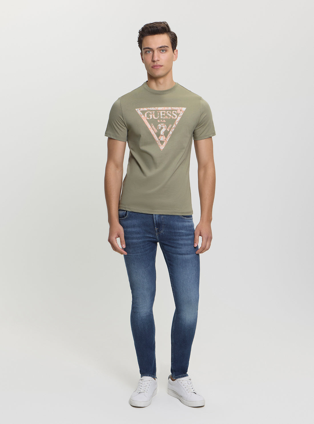 GUESS Mens Green Logo Triangle Tee M5GI06I3Z14 Full View