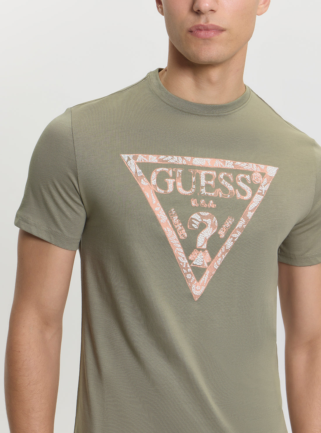 GUESS Mens Green Logo Triangle Tee M5GI06I3Z14 Detail View