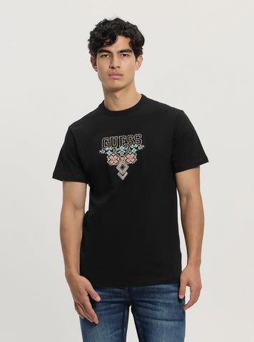 GUESS Mens Black Regular Fit Triangle Logo T-Shirt M5GI11K8FQ4 Front View