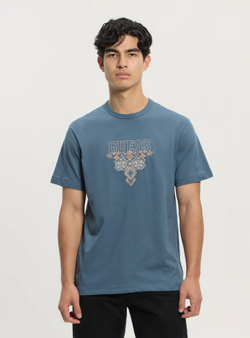 GUESS Mens Blue Regular Fit Triangle Logo T-Shirt M5GI11K8FQ4 Front View