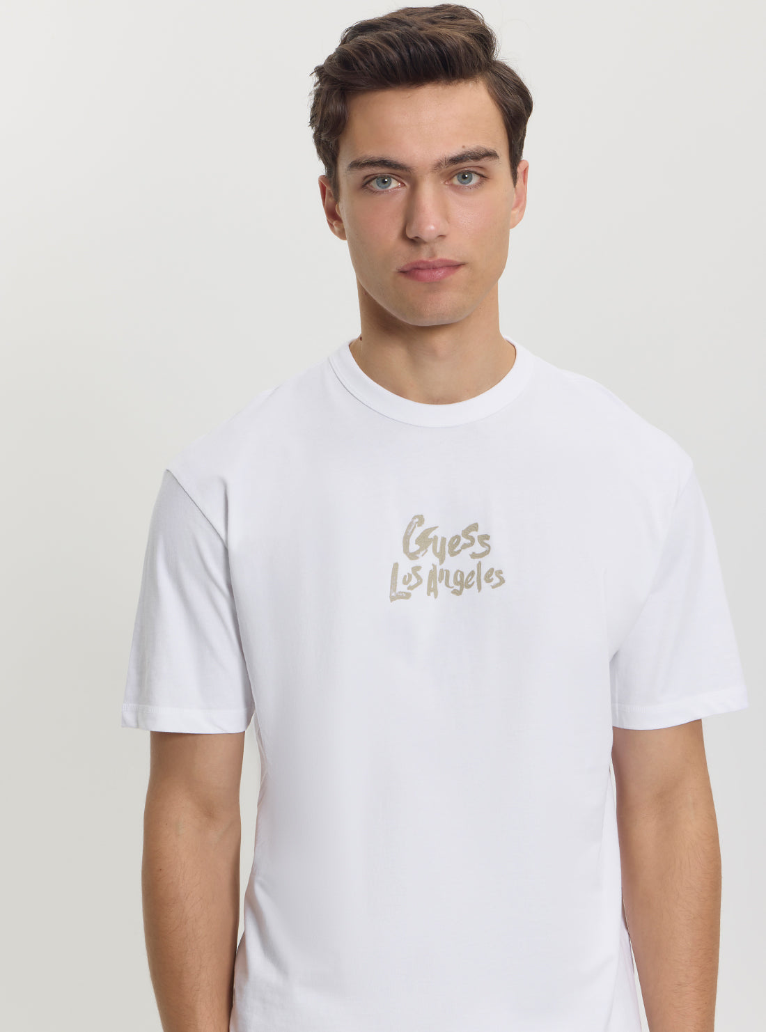 GUESS Mens White Patch at Back T-Shirt M5GI13K8FQ4 Front View