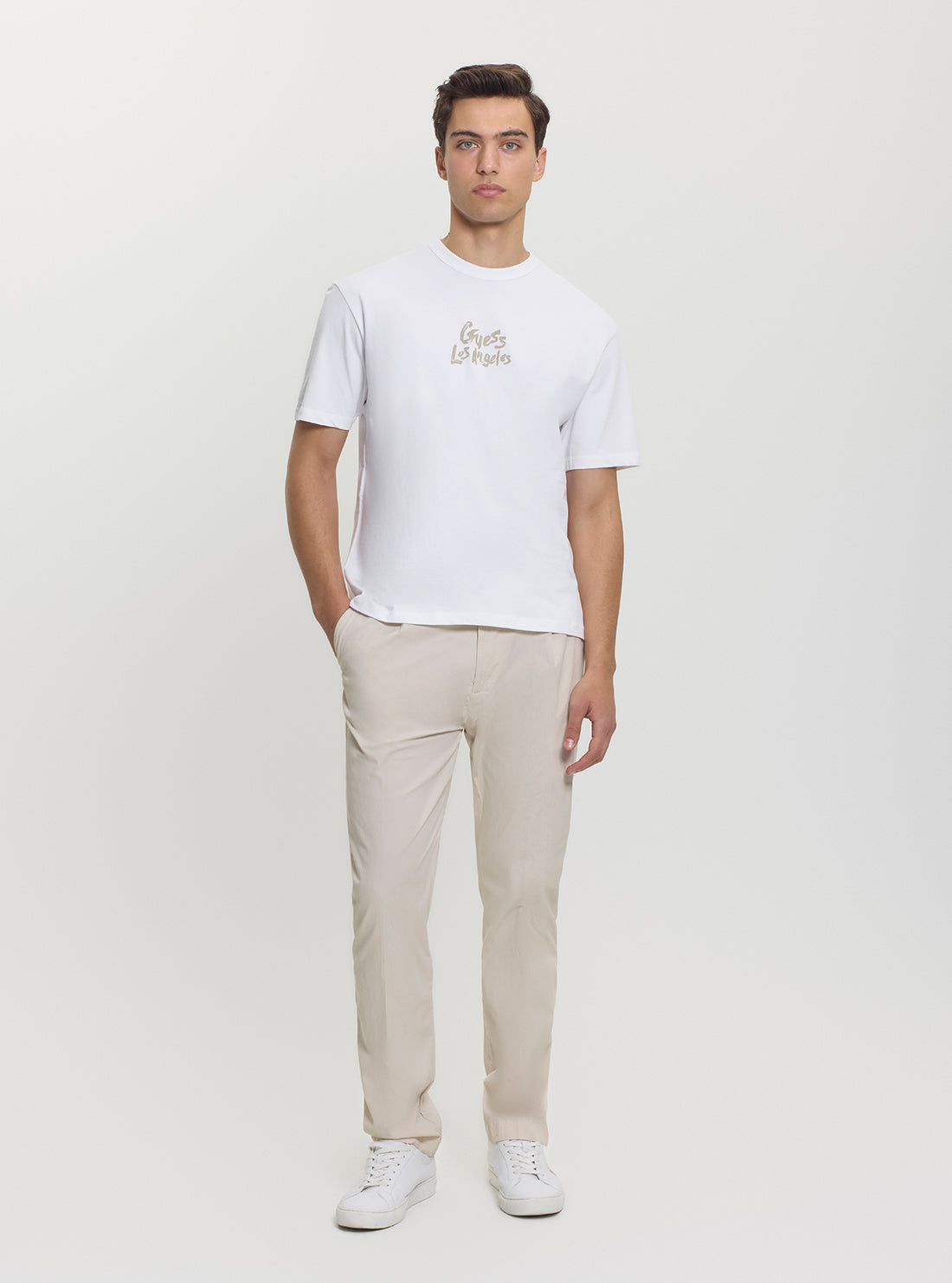 GUESS Mens White Patch at Back T-Shirt M5GI13K8FQ4 Full View