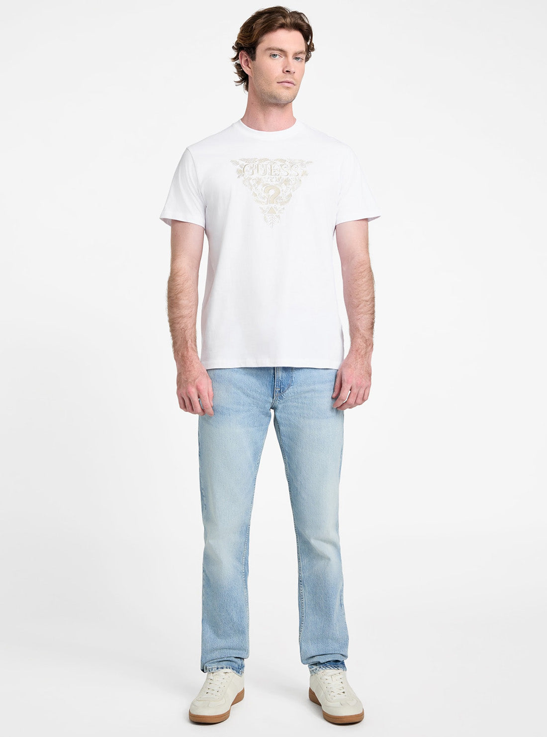 GUESS Mens White Flower Embroidered T-Shirt M5GI16K8FQ4 Full View