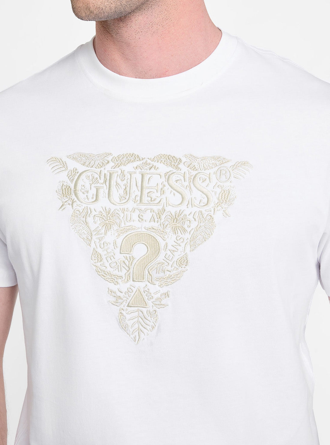 Guess Eco Maglietta Uomo A Maniche Corte Con Fiori Ricamati, Girocollo A Costine, Cotone Biologico, Regular Fit