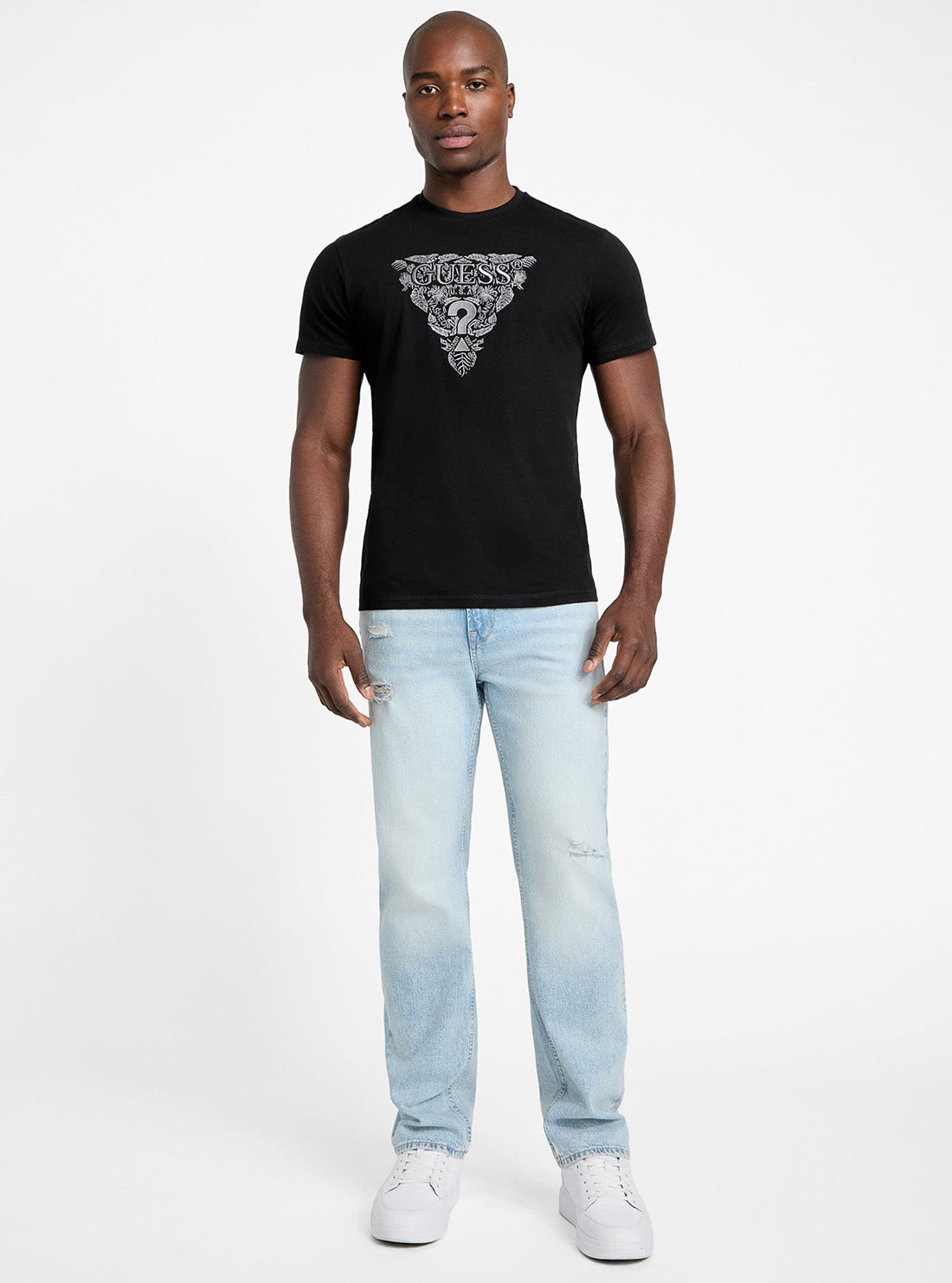 GUESS Mens Black Flower Embroidered T-Shirt M5GI16K8FQ4 Full View