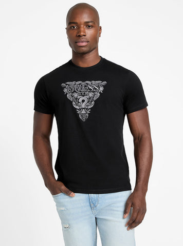 GUESS Mens Black Flower Embroidered T-Shirt M5GI16K8FQ4 Front View