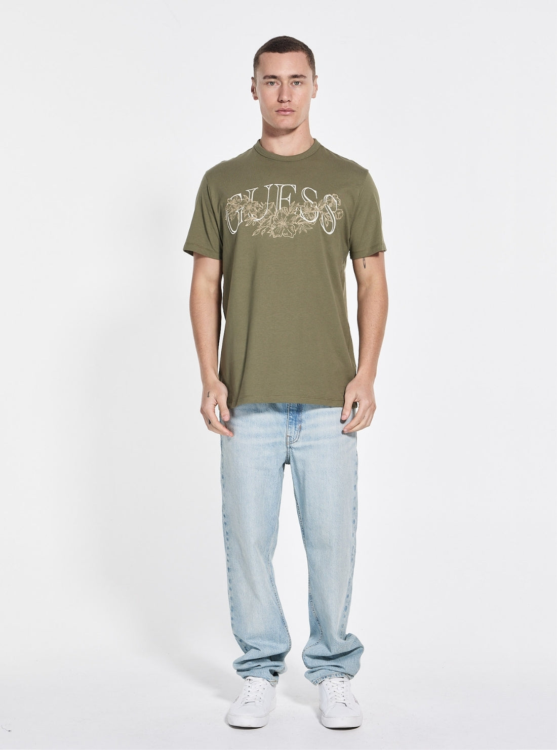 GUESS Mens Green Script Graphic T-Shirt M5GI17K8FQ4 Full View