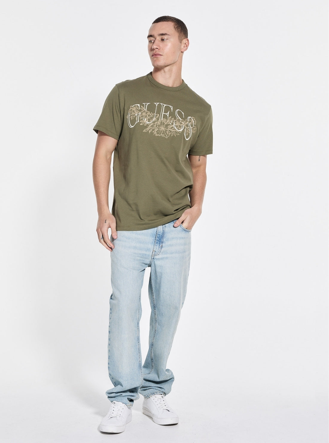 GUESS Mens Green Script Graphic T-Shirt M5GI17K8FQ4 Full View_2