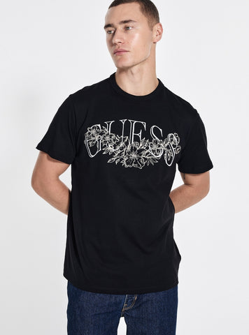 GUESS Mens Black Script Graphic T-Shirt M5GI17K8FQ4 Front View