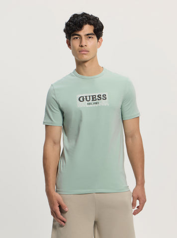 GUESS Mens Green Front Box Logo T-Shirt M5GI19J1314 Front View