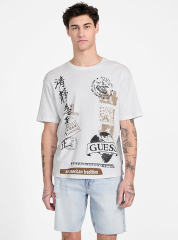 GUESS Mens White Basic Authentic Stamps T-Shirt M5GI26KCH21 Front View