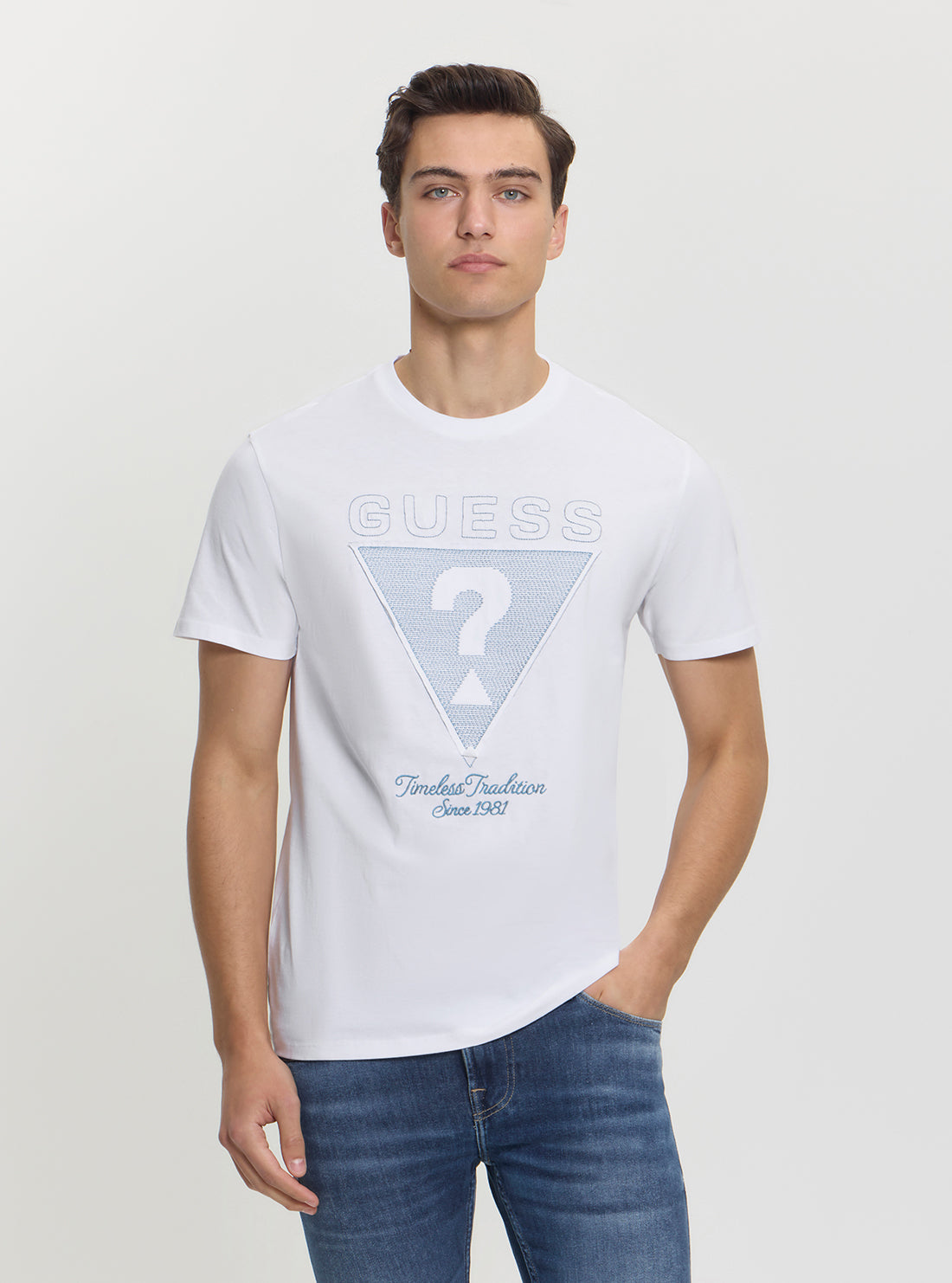 GUESS Mens White Basic Timeless Triple T-Shirt M5GI29KBW41 Front View