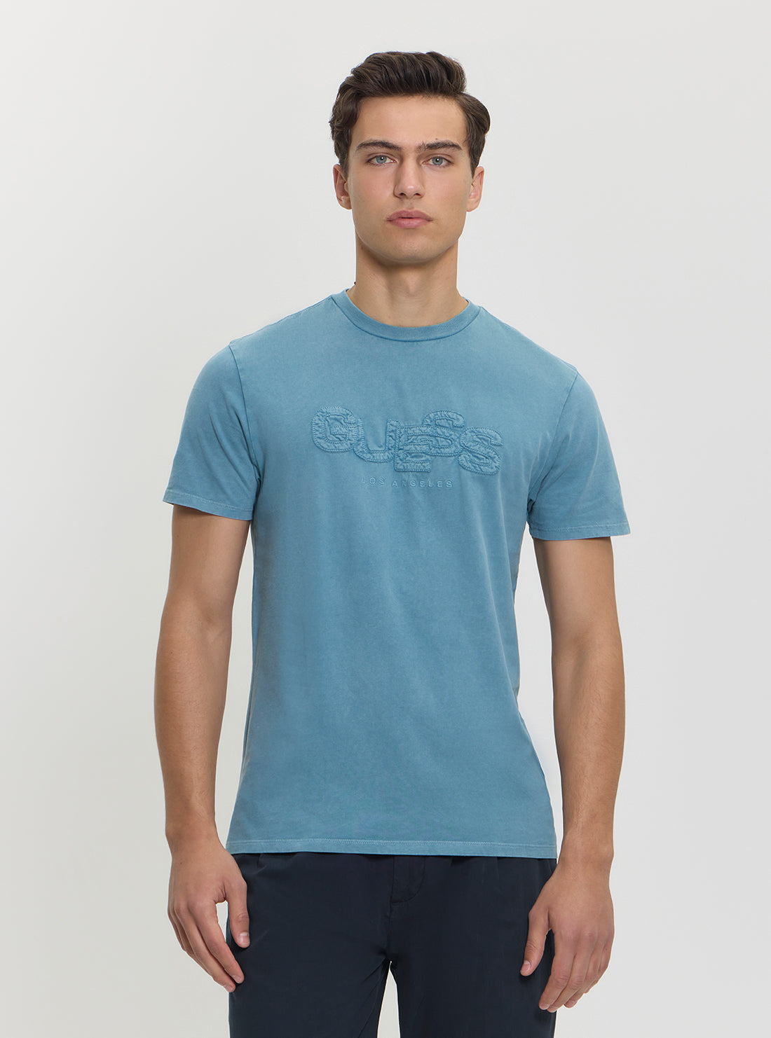 GUESS Mens Blue Multi Basic Stack T-Shirt M5GI34KBZV1 Front View