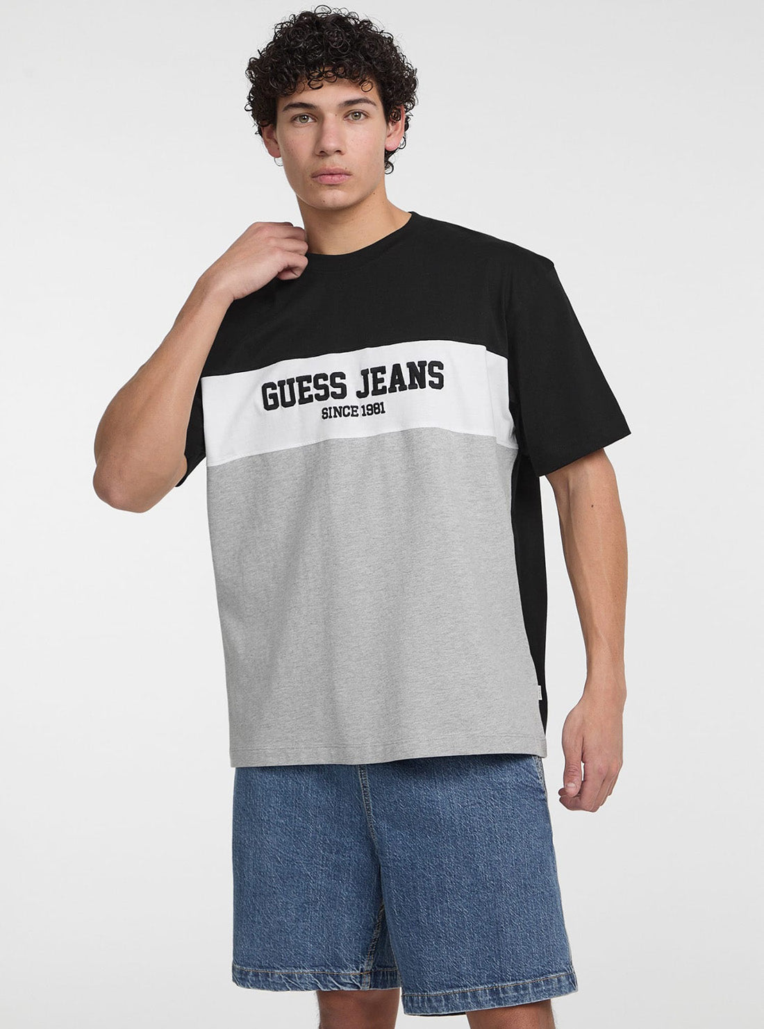 Guess Jeans Grey Oversized Horizontal Striped T-Shirt M5GI45K8FQ4 Front View
