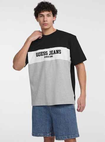 Guess Jeans Grey Oversized Horizontal Striped T-Shirt M5GI45K8FQ4 Front View
