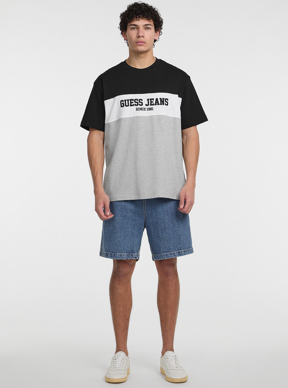 Guess Jeans Grey Oversized Horizontal Striped T-Shirt M5GI45K8FQ4 Full View