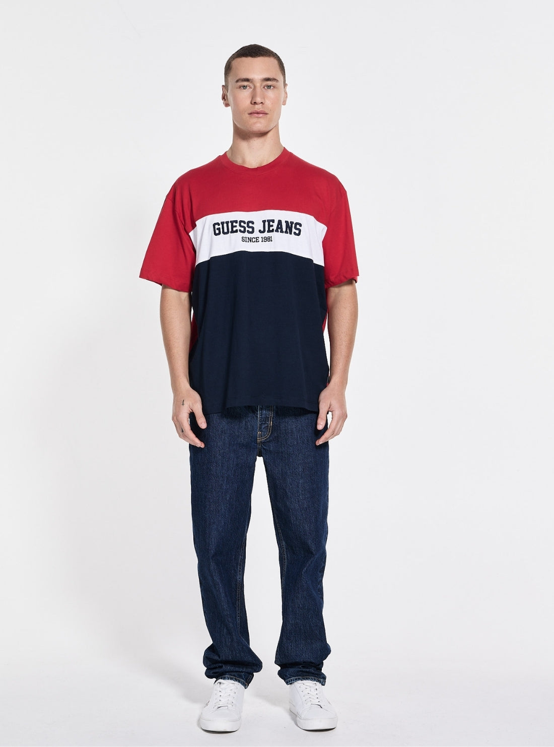 Guess Jeans Blue Oversized Horizontal Striped T-Shirt M5GI45K8FQ4 Full View