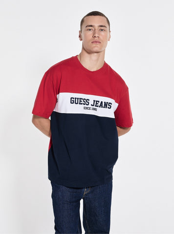 Guess Jeans Blue Oversized Horizontal Striped T-Shirt M5GI45K8FQ4 Front View