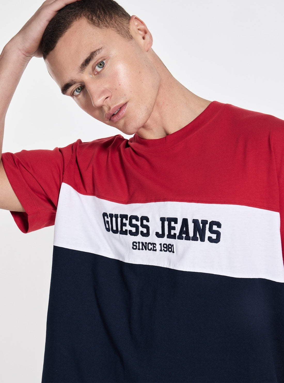 Guess Jeans Blue Oversized Horizontal Striped T-Shirt M5GI45K8FQ4 Detail View