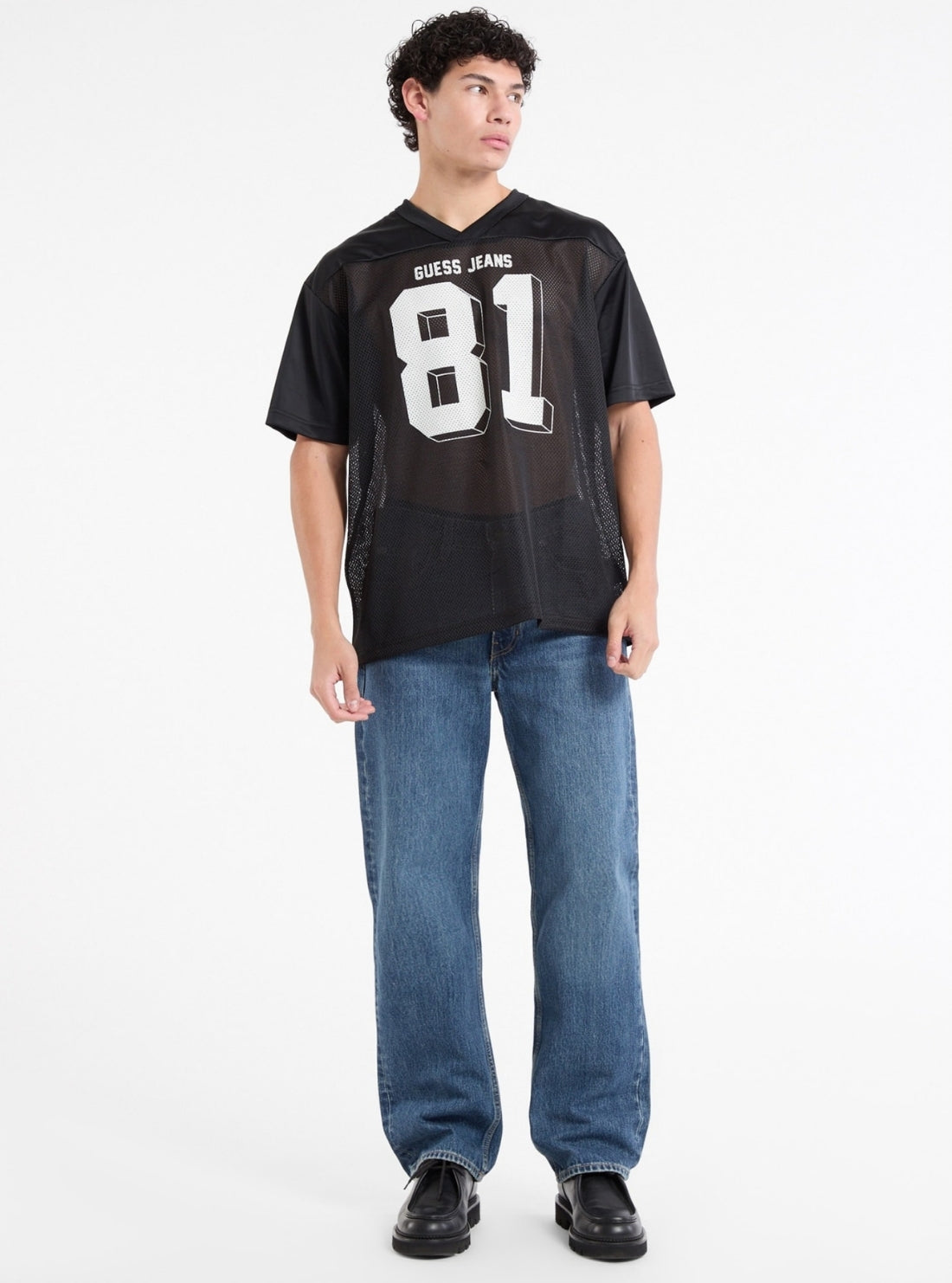 Black Oversized 81 Mesh T-Shirt | GUESS Jeans