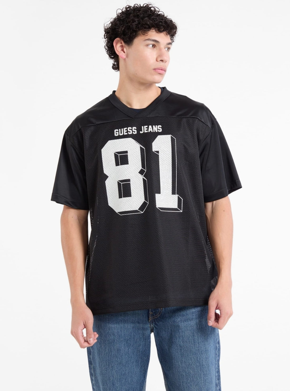 Black Oversized 81 Mesh T-Shirt | GUESS Jeans