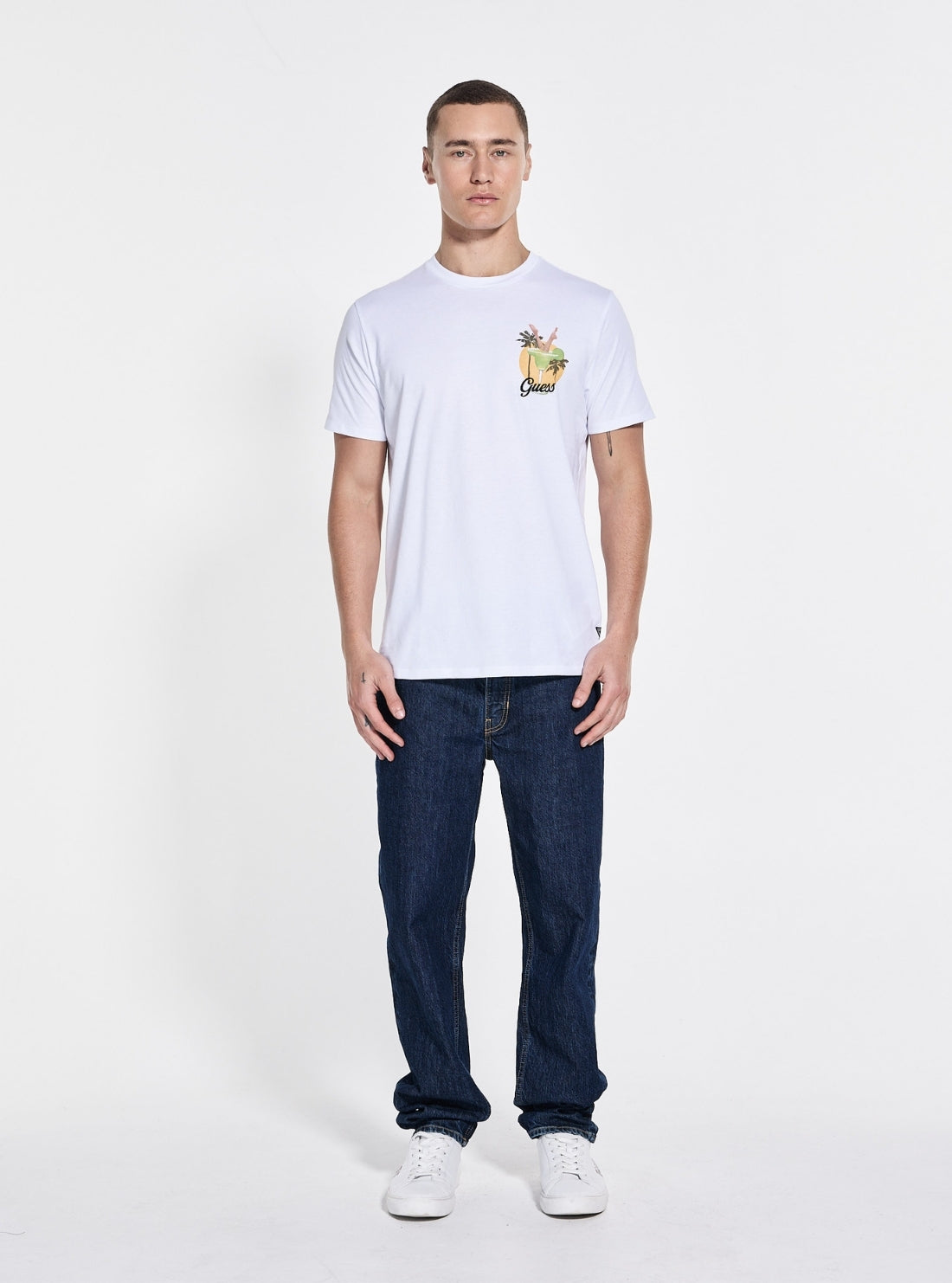 GUESS Mens White Basic Pacific Beach Club T-Shirt M5GI58KBW41 Full View