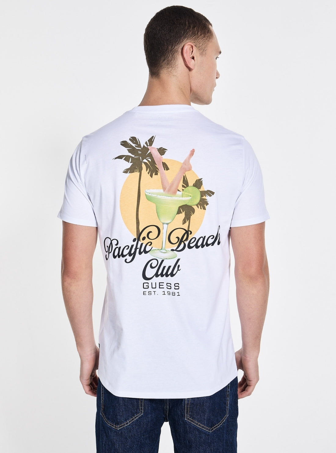 GUESS Mens White Basic Pacific Beach Club T-Shirt M5GI58KBW41 Back View