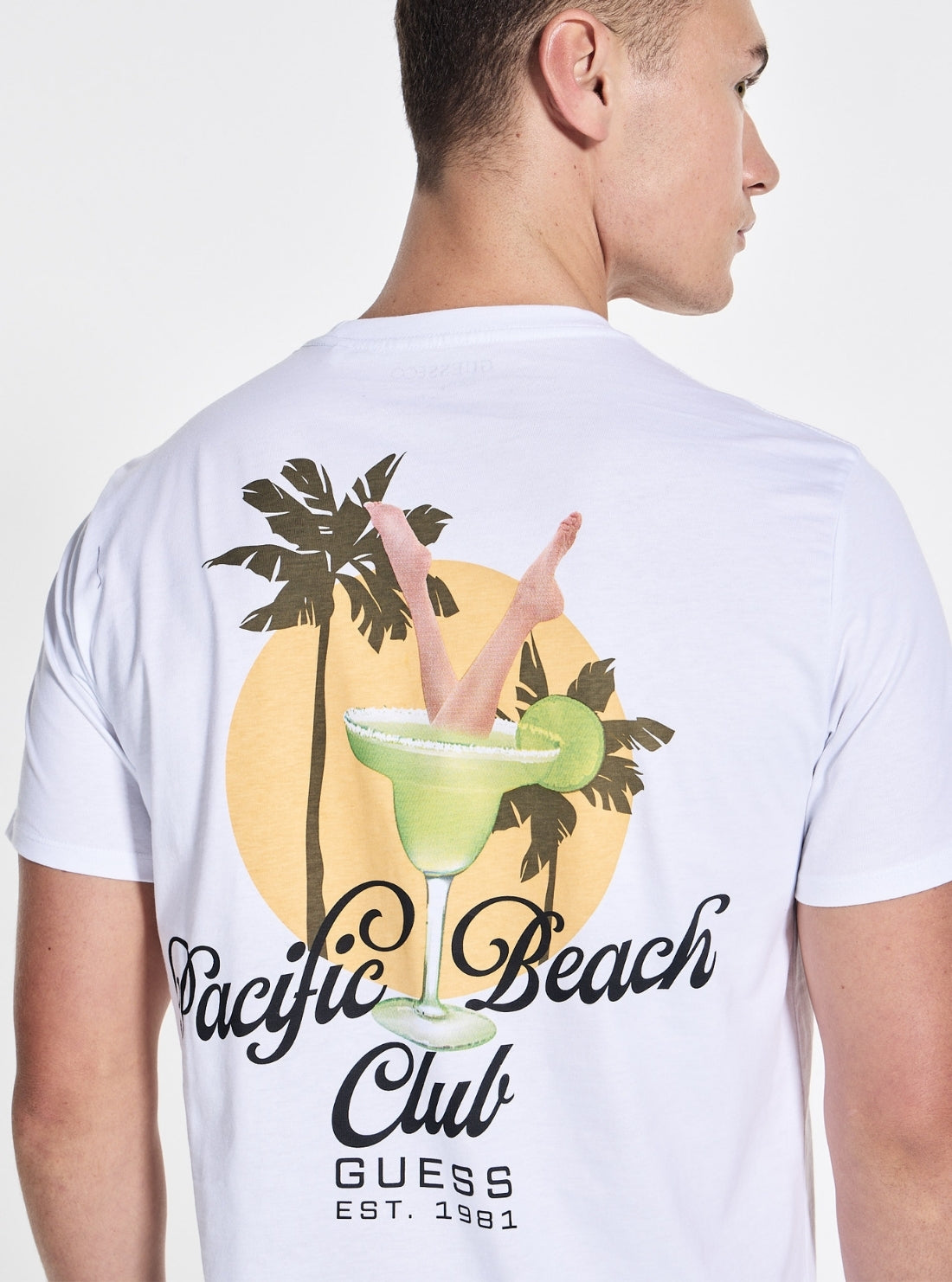 GUESS Mens White Basic Pacific Beach Club T-Shirt M5GI58KBW41 Back Detail View