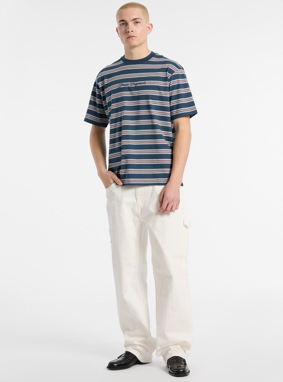 Guess Originals Blue Horizontal Stripe T-Shirt M5GI60K8FQ4 Full View