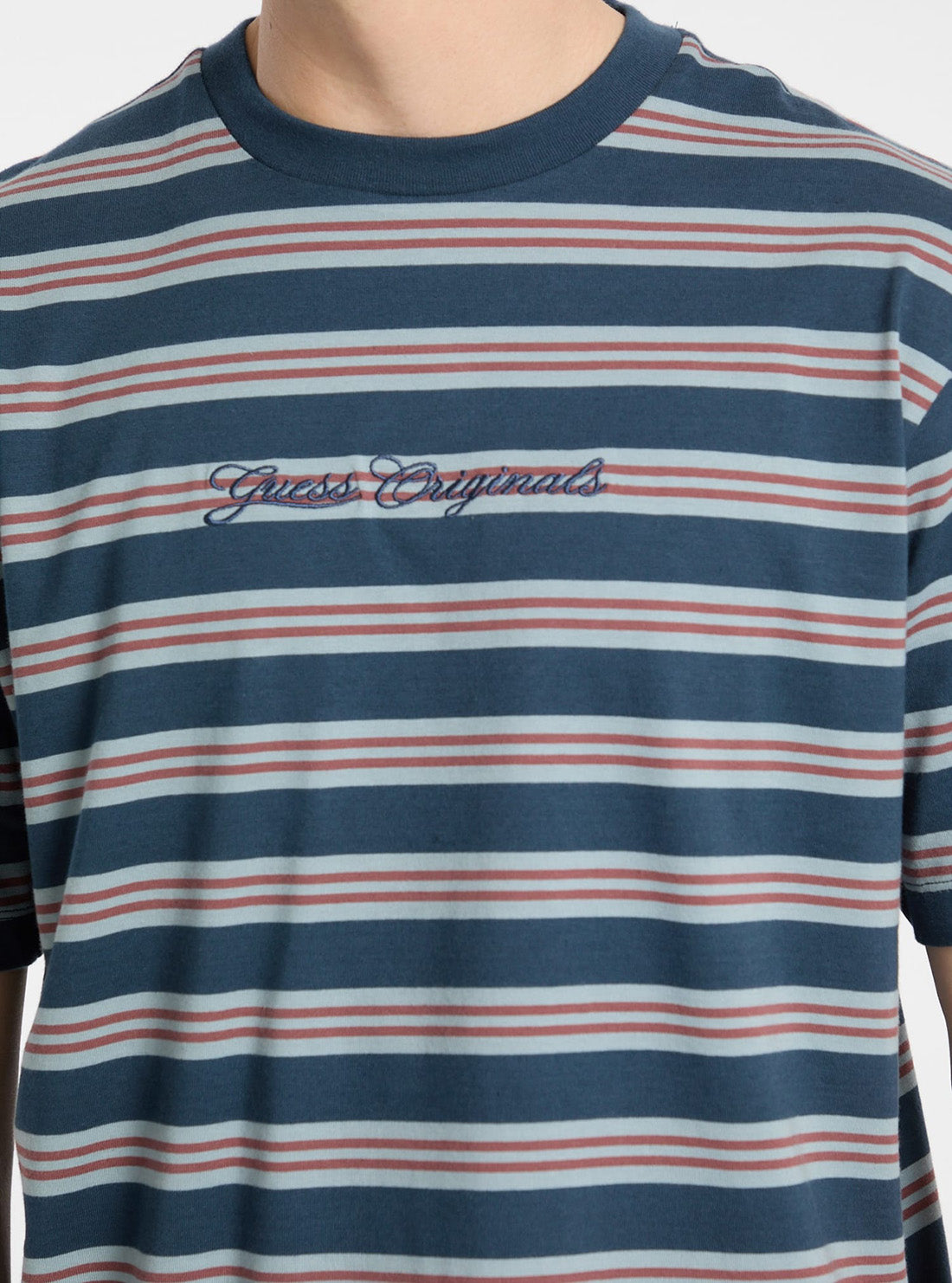 Guess Originals Blue Horizontal Stripe T-Shirt M5GI60K8FQ4 Detail View