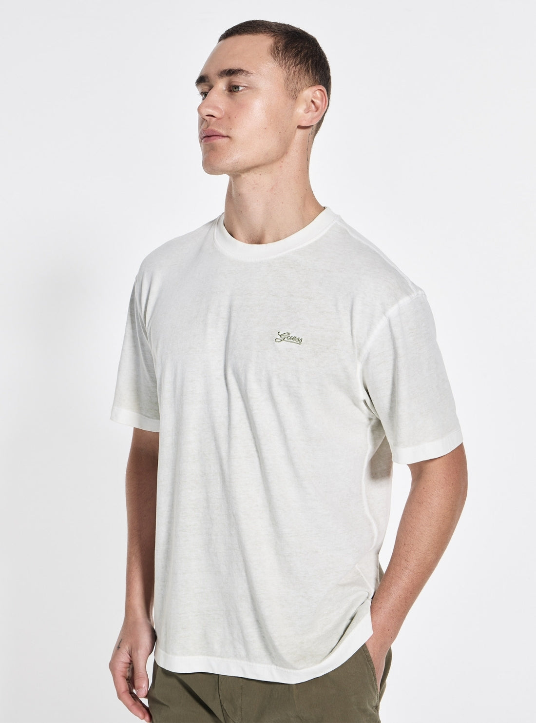 GUESS Mens Green Inside Spray T-Shirt M5GI70I3Z14 Front Side View