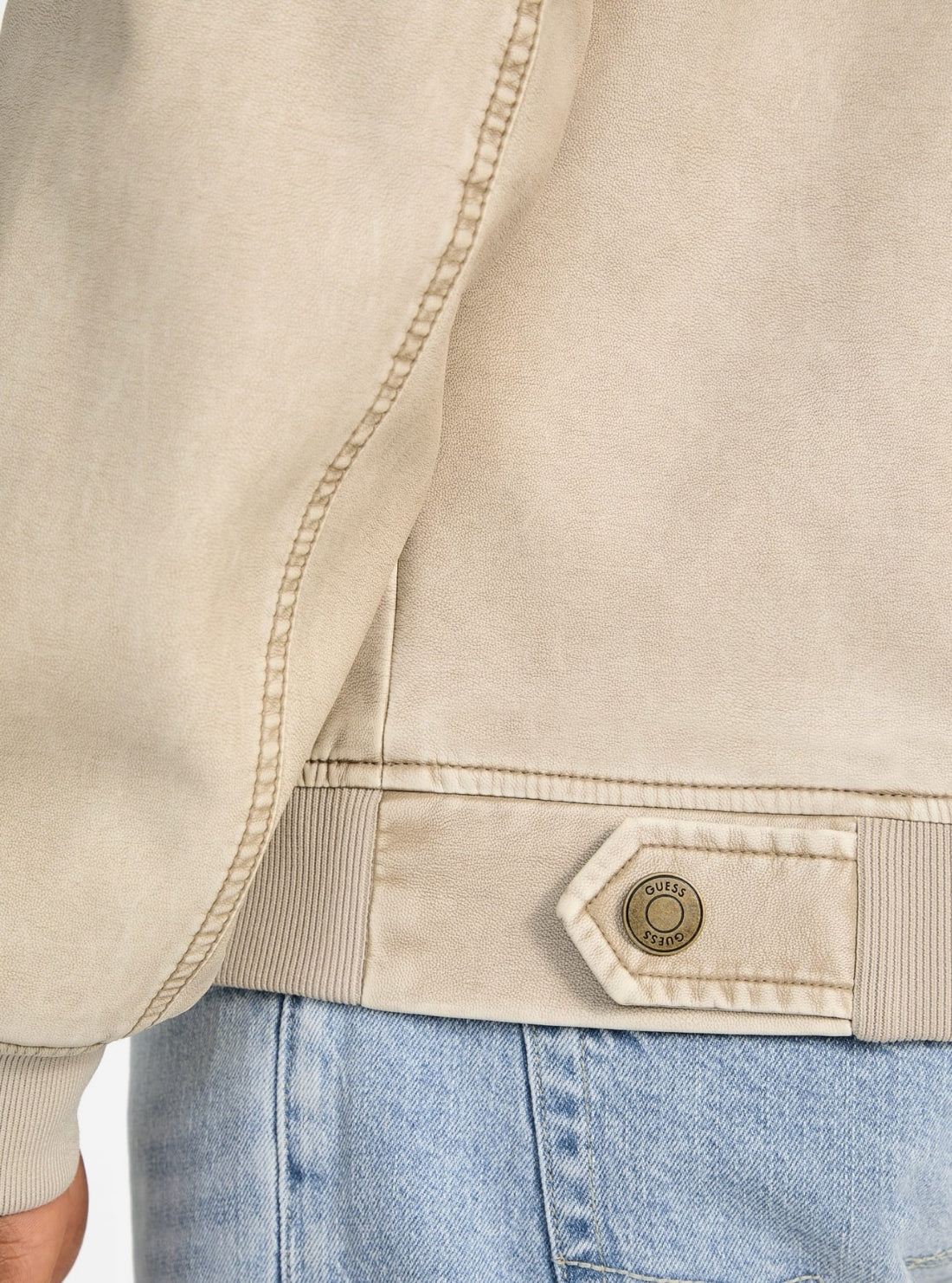 GUESS Mens Beige Faux-Leather Aviator Bomber Jacket M5GL25WH730 Detail View