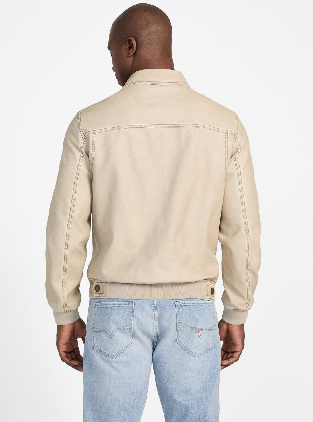 GUESS Mens Beige Faux-Leather Aviator Bomber Jacket M5GL25WH730 Back View