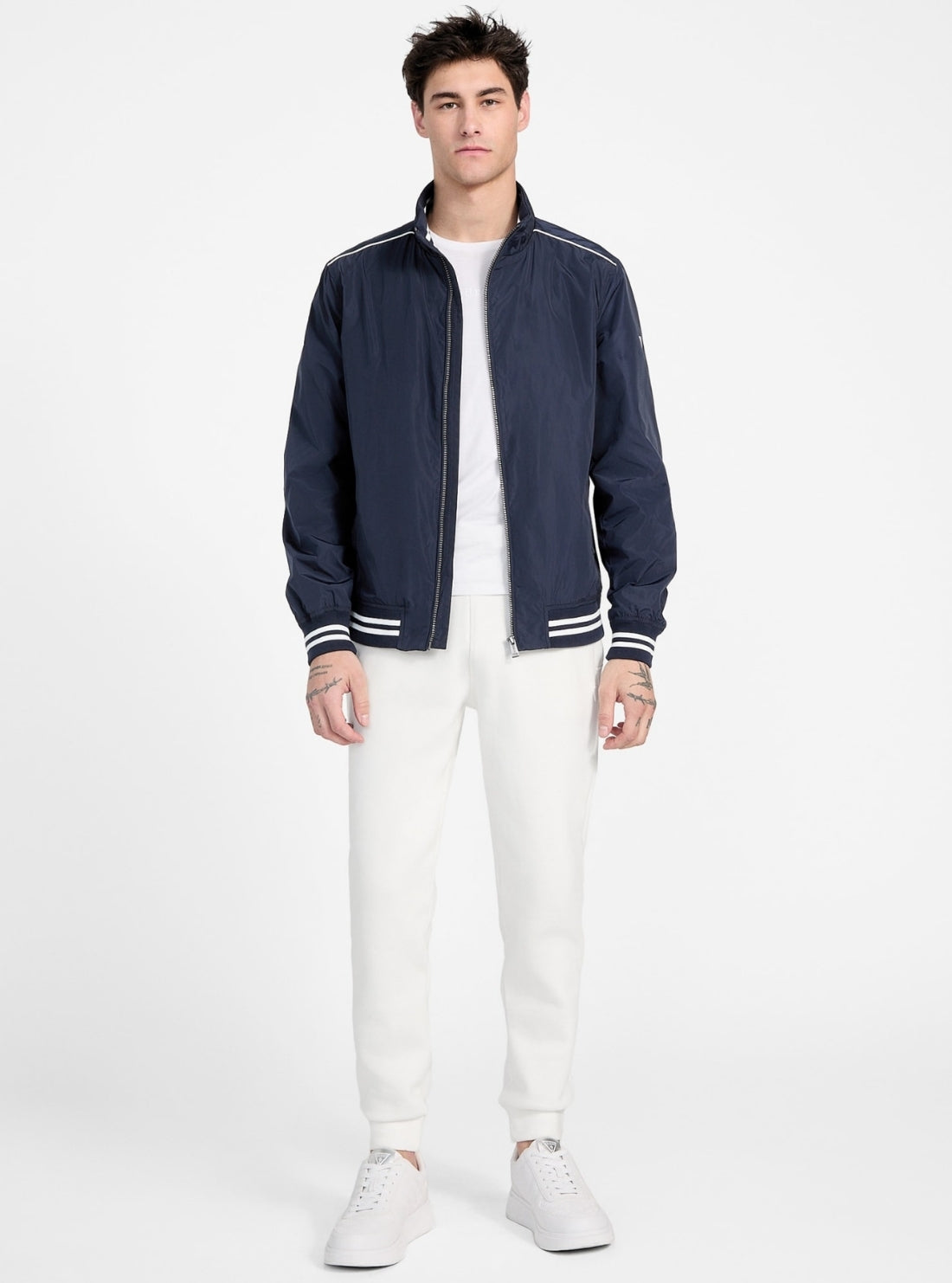 GUESS Mens Eco Blue Urban Satin Bomber Jacket M5GL28WH762 Full View