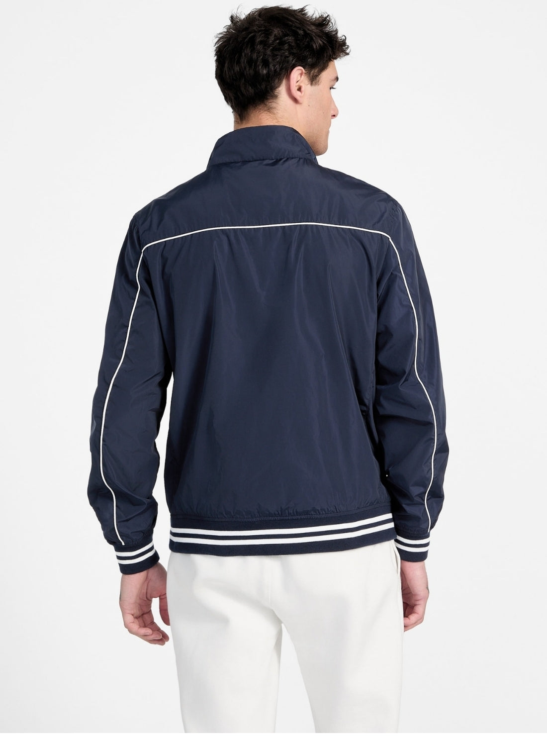 GUESS Mens Eco Blue Urban Satin Bomber Jacket M5GL28WH762 Back View