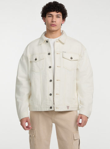 Guess Jeans White Oversized Trucker Jacket M5GN38D5OC1 Front View