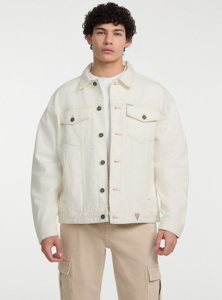 Guess Jeans White Oversized Trucker Jacket M5GN38D5OC1 Front View