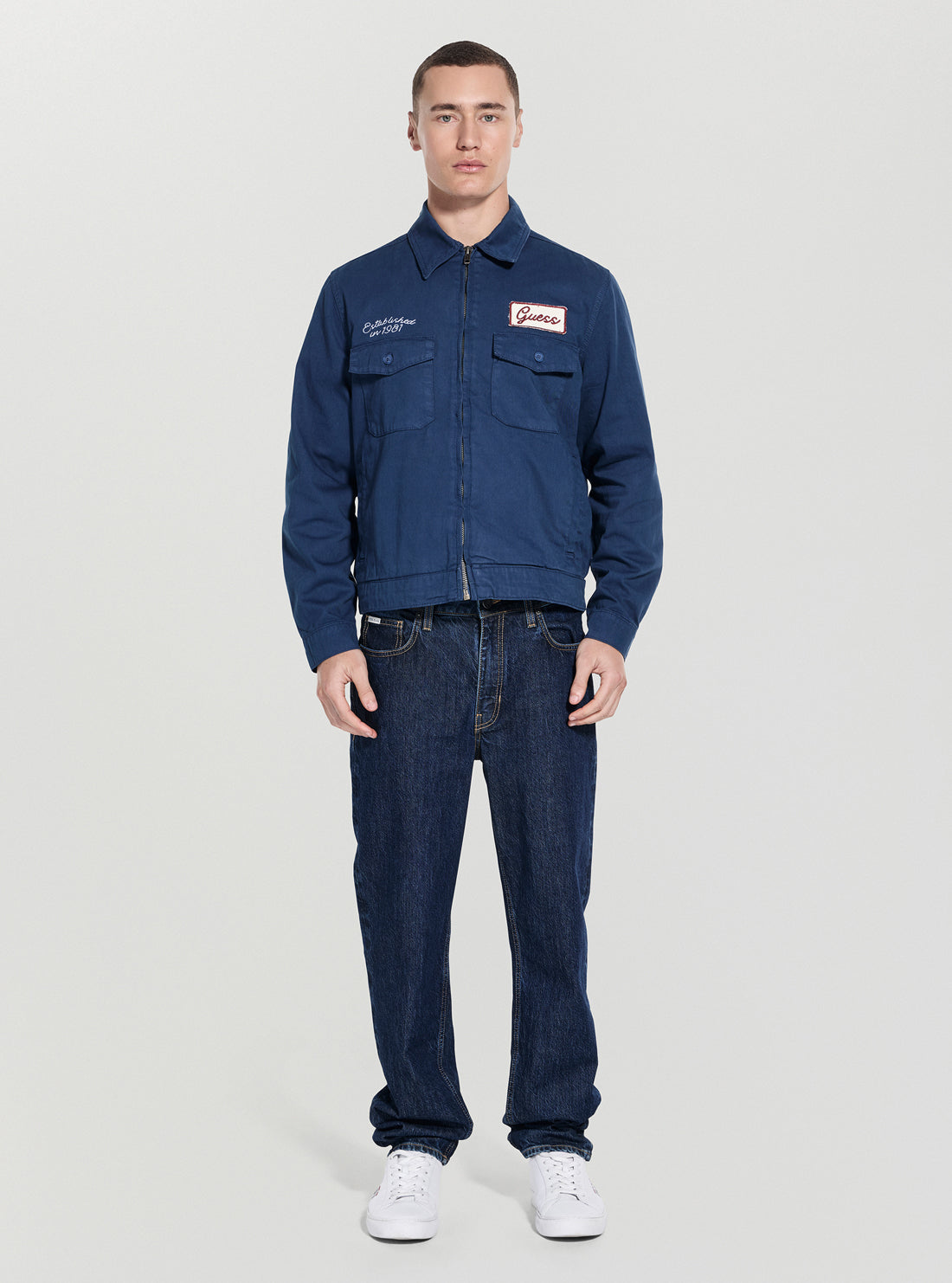 Guess Originals Blue Full Zip Cap Jacket M5GN54WGCVA Full View