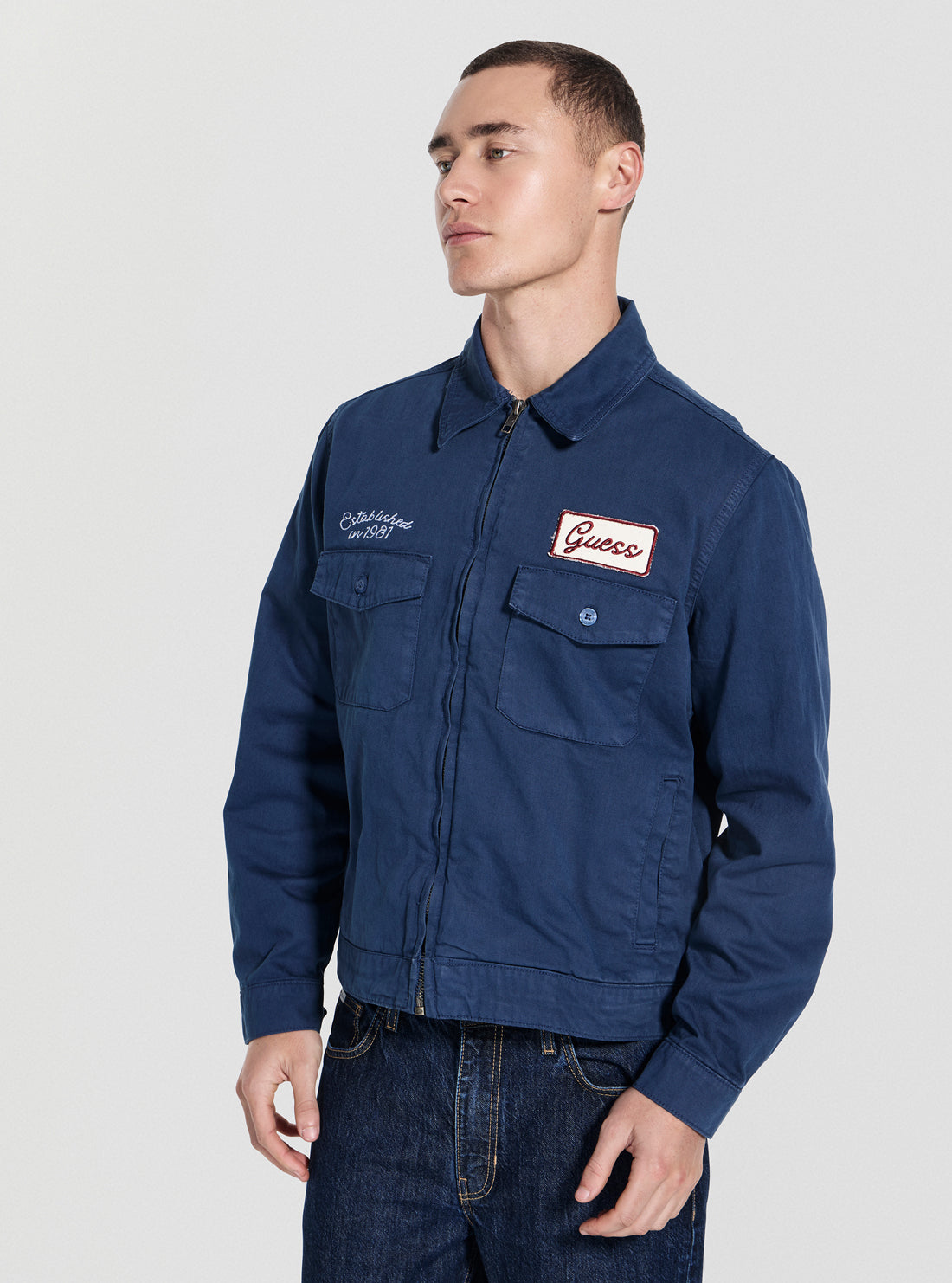 Guess Originals Blue Full Zip Cap Jacket M5GN54WGCVA Front Side View