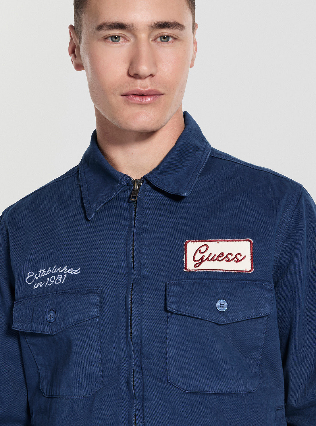 Guess Originals Blue Full Zip Cap Jacket M5GN54WGCVA Detail View