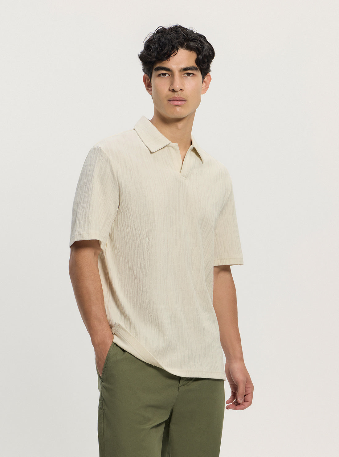 GUESS Mens Beige Loose Fit Knitted Polo Shirt M5GP11KCSN0 Front View