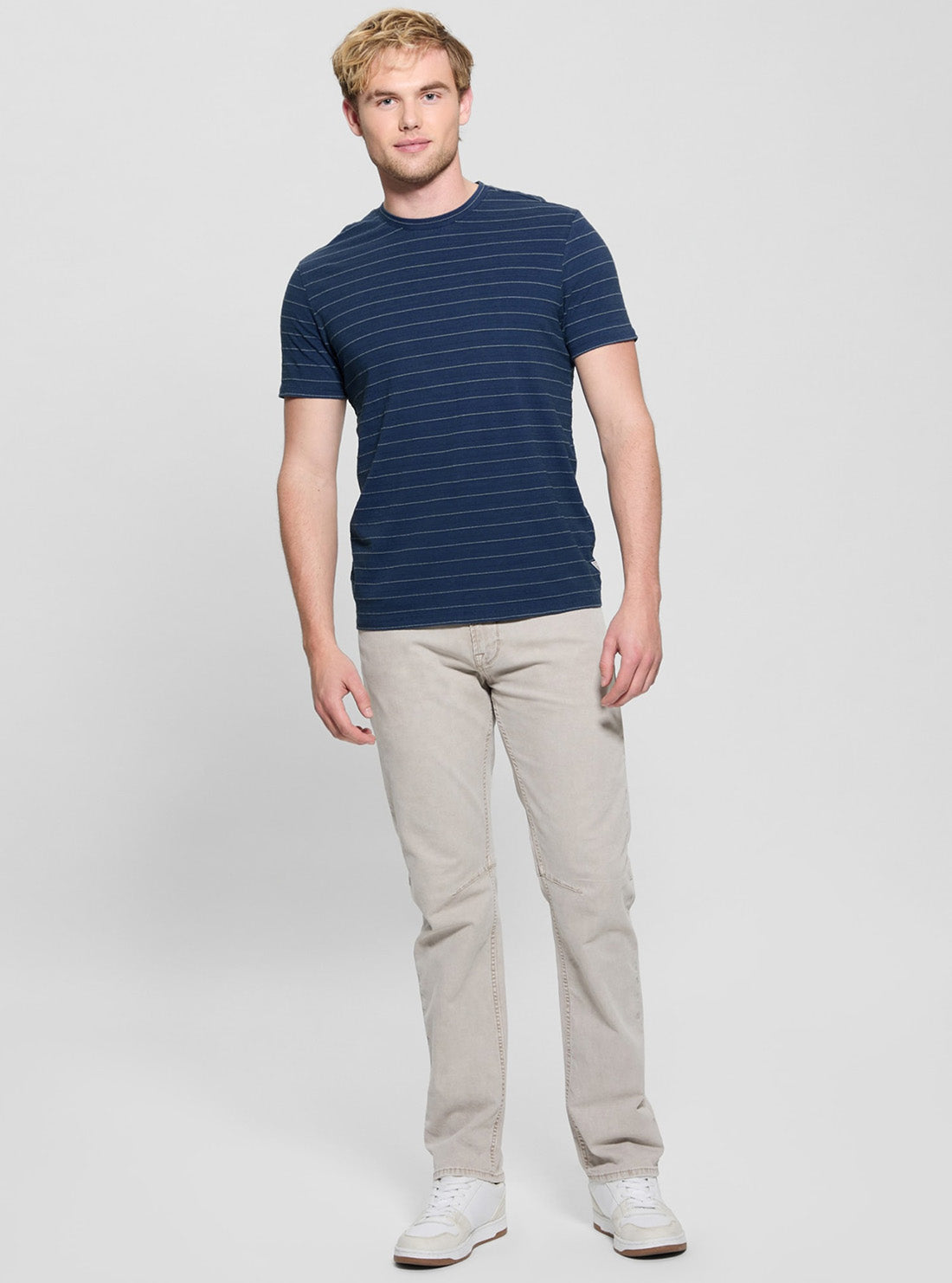 GUESS Mens Blue Archer Striped T-Shirt M5GP20KCRX0 Full View