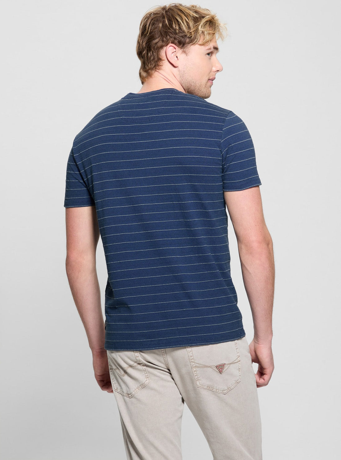 GUESS Mens Blue Archer Striped T-Shirt M5GP20KCRX0 Back View