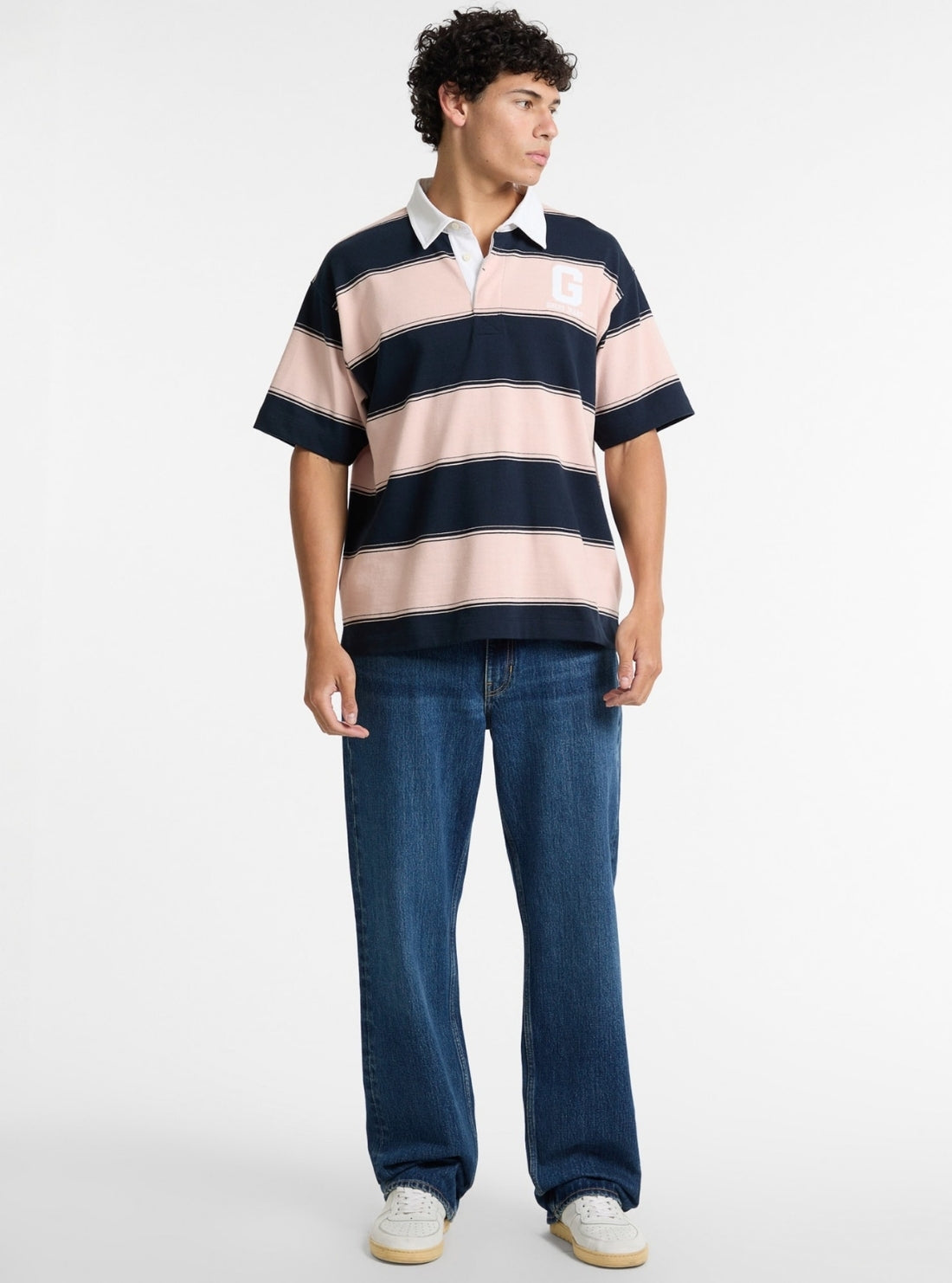 Guess Jeans Blue Pink Stripe Rugby Shirt M5GP30KCPS1 Full View