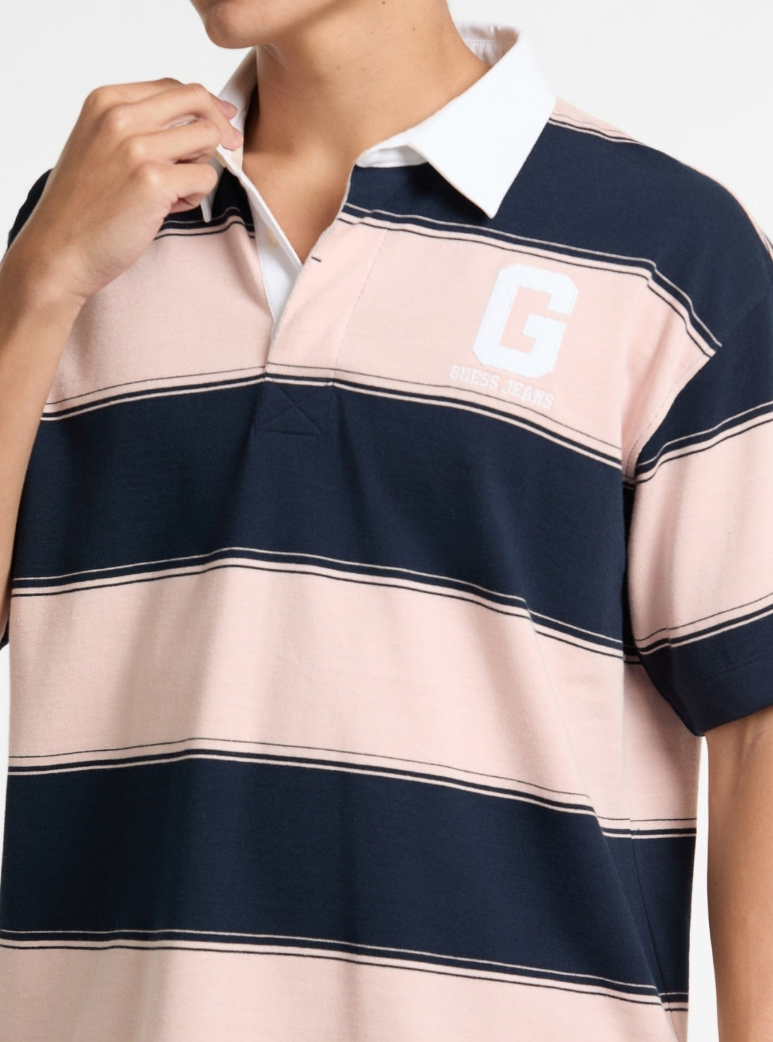 Guess Jeans Blue Pink Stripe Rugby Shirt M5GP30KCPS1 Detail View