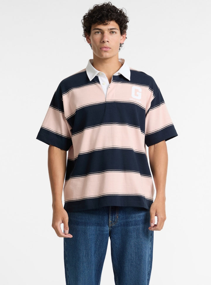 Guess Jeans Blue Pink Stripe Rugby Shirt M5GP30KCPS1 Front View