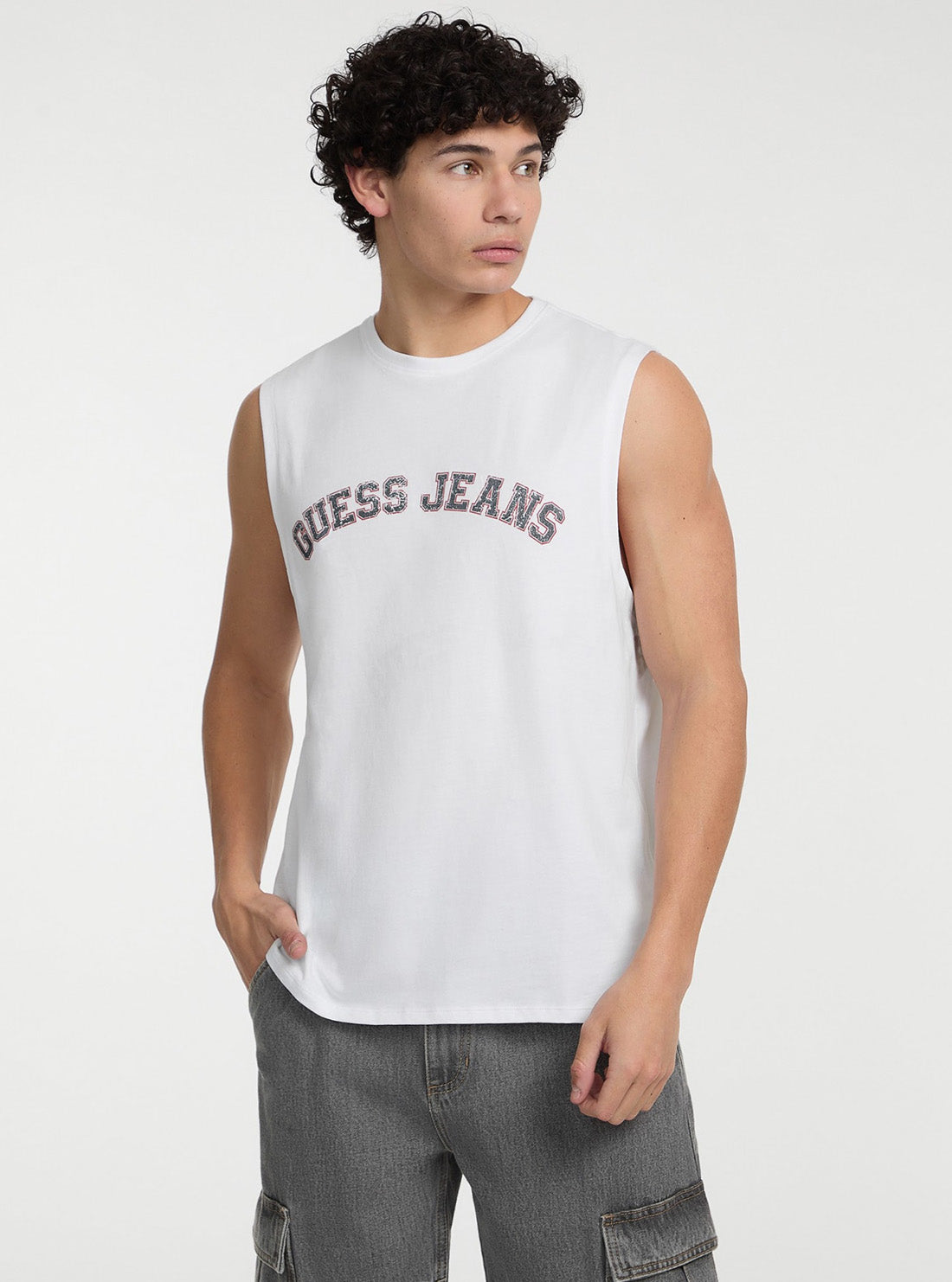 Guess Jeans Eco White Muscle Collegiate Tank