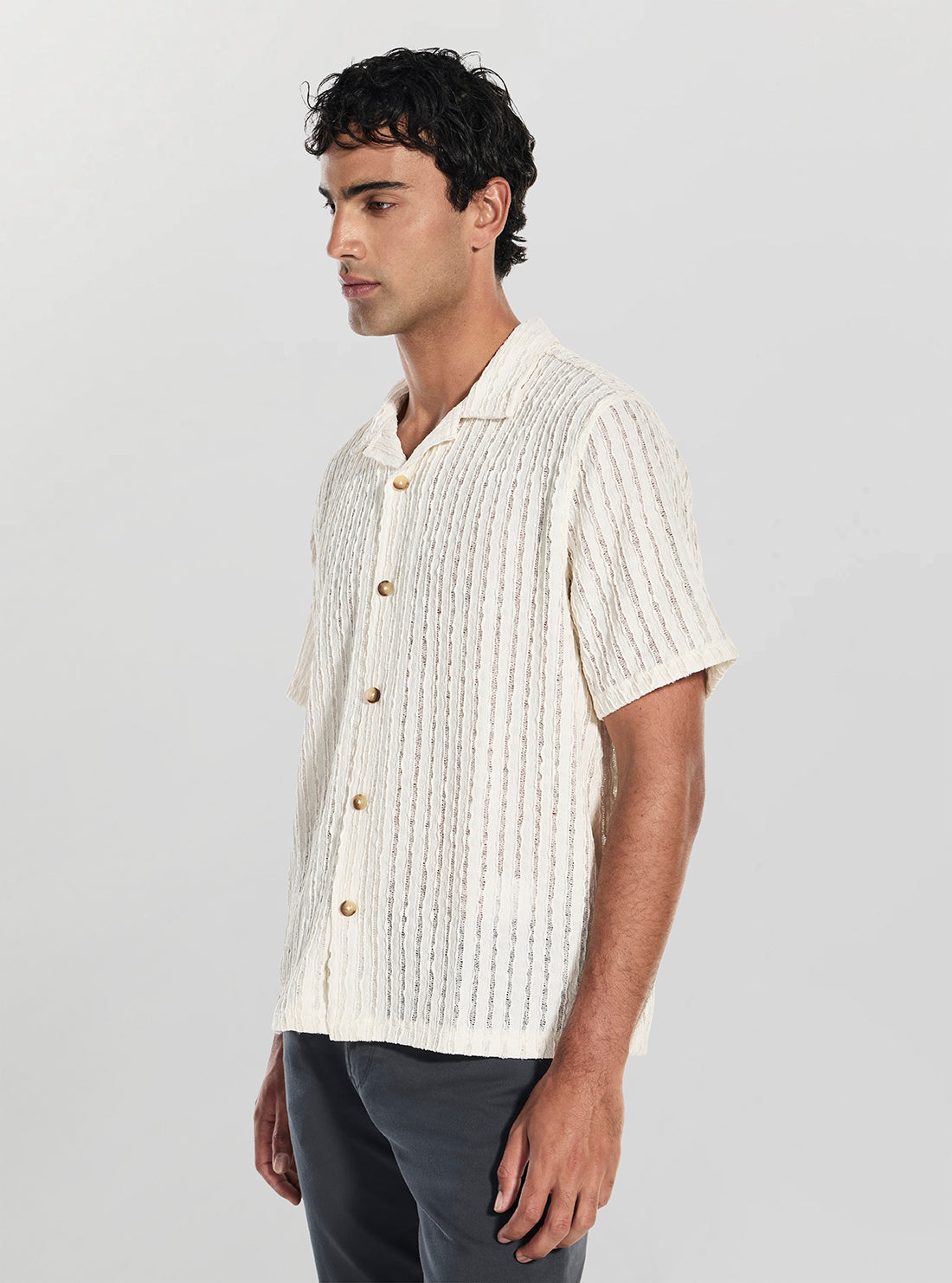 GUESS Mens White Liam Jacquard Knitted Shirt M5GP34KCU30 Side View