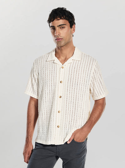 GUESS Mens White Liam Jacquard Knitted Shirt M5GP34KCU30 Front View
