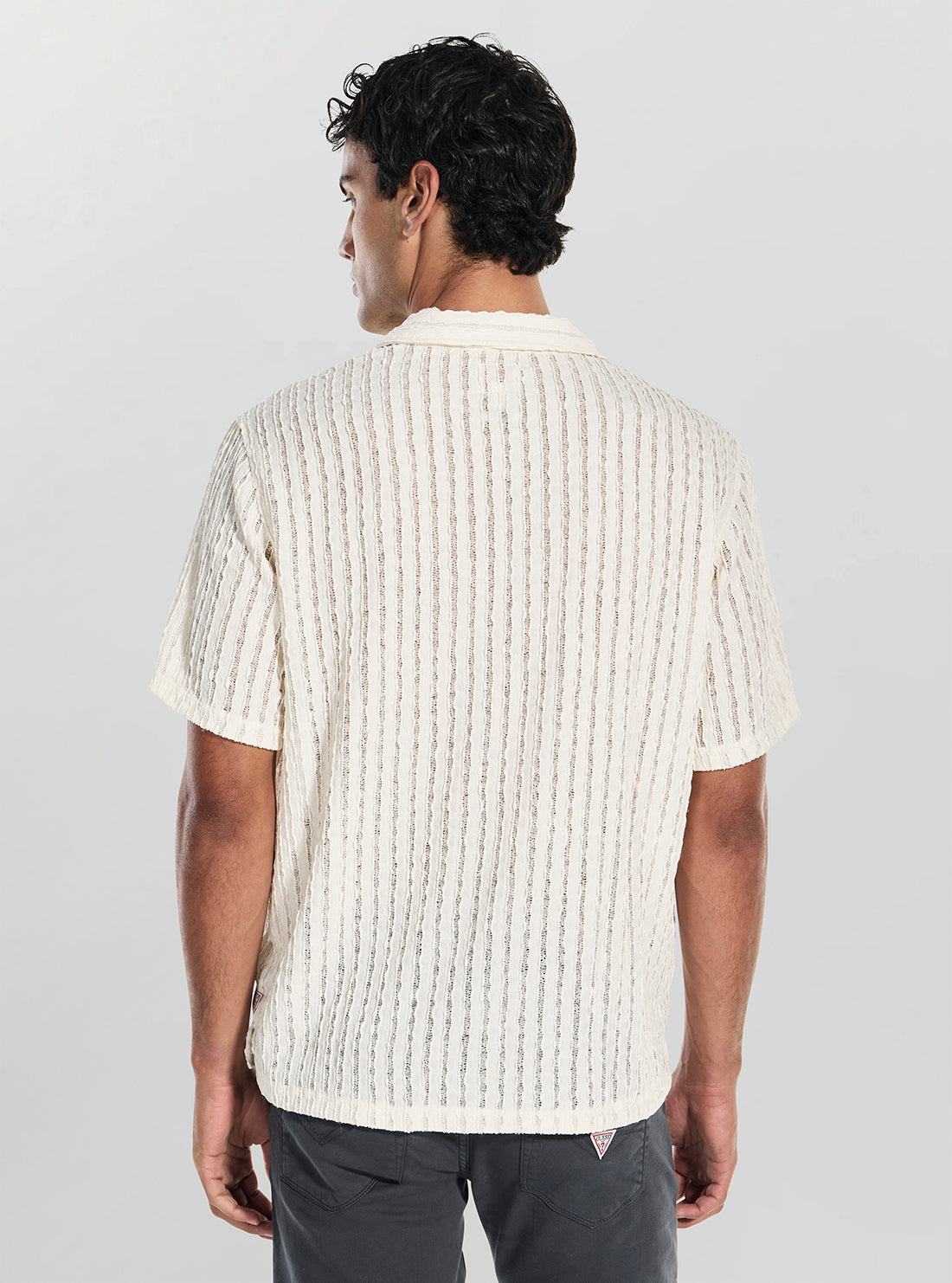 GUESS Mens White Liam Jacquard Knitted Shirt M5GP34KCU30 Back View